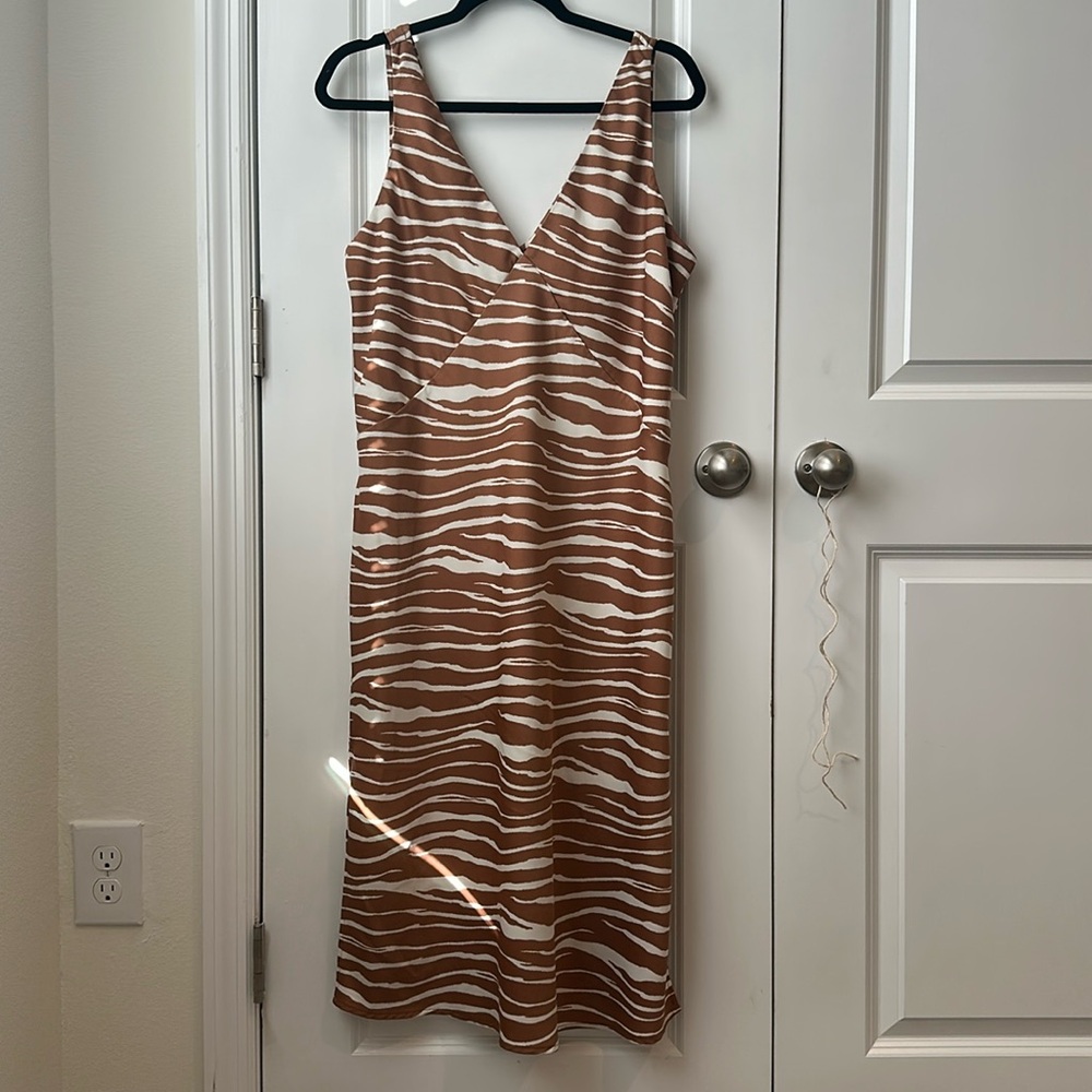 Women's Slip Dress - A New Day Brown Zebra Striped size L